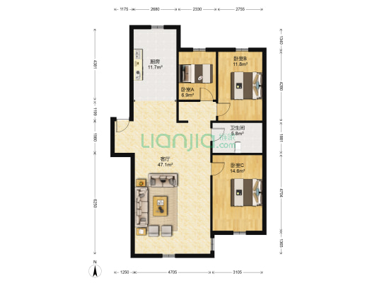 宝诚·江湾御府 3室1厅1卫 122平方