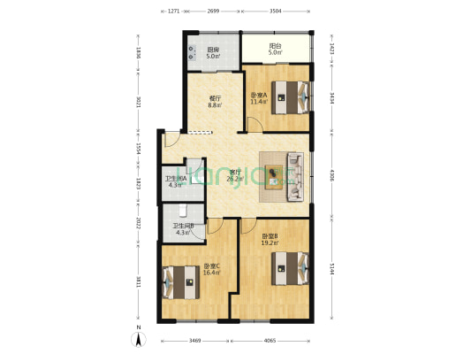 西一新村 3室2厅2卫 120平方