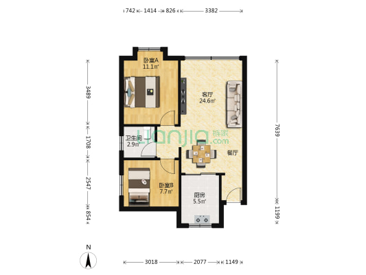 晴田华苑 2室1厅1卫 63平方