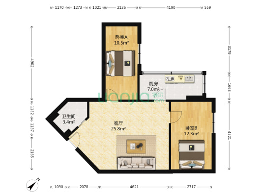 碧海新居 2室1厅1卫 80平方