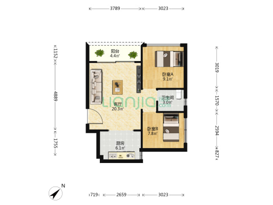 源兴雅居 2室1厅1卫 62平方