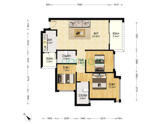 神州华府 3室1厅2卫 88平方