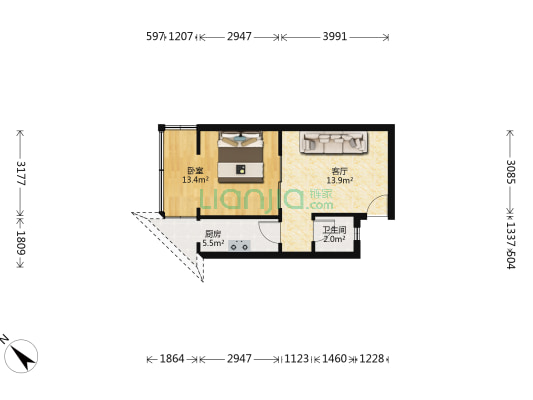 玉皇观街1号 1室1厅1卫 41平方