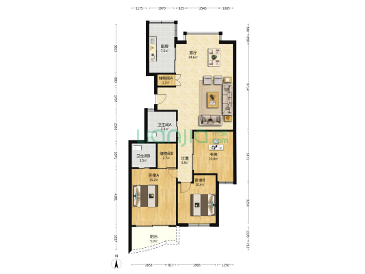 凯润花园三区 3室1厅2卫 122平方
