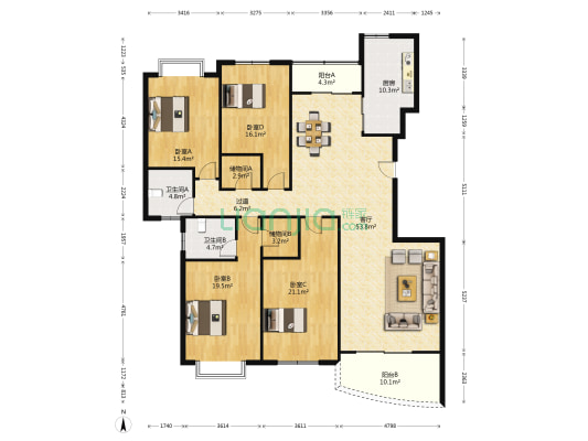 绿苑 4室1厅2卫 206平方