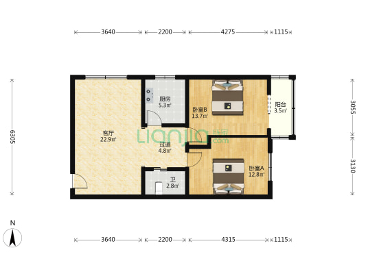 奎光东一街22号 2室1厅1卫 81平方