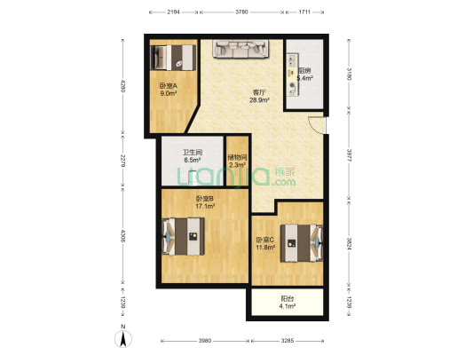 锦湖公寓小区 3室1厅1卫 99平方