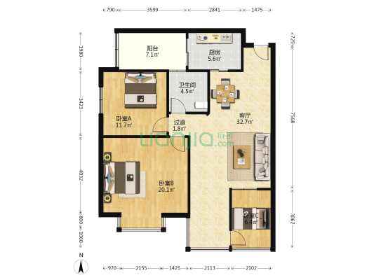龙腾景苑 3室1厅1卫 111平方