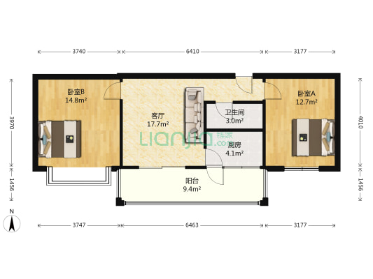 大河沟 2室1厅1卫 77平方