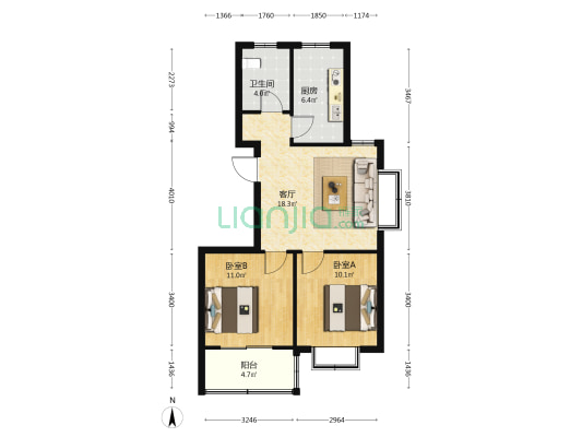 德宝花园 2室1厅1卫 78平方