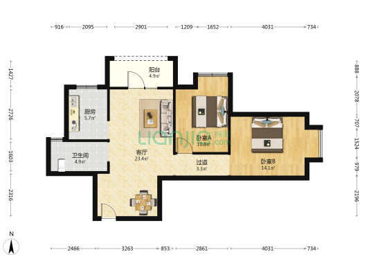 永利新城南苑 2室1厅1卫 92平方