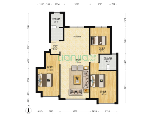 龙湖樘樾 3室1厅2卫 106平方