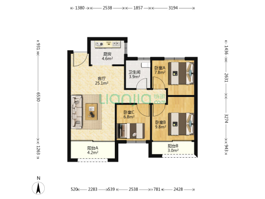 城市首府 3室1厅1卫 91平方