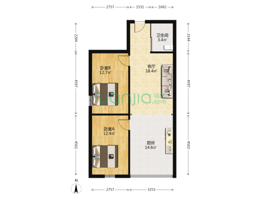 哈达雅居 2室1厅1卫 81平方
