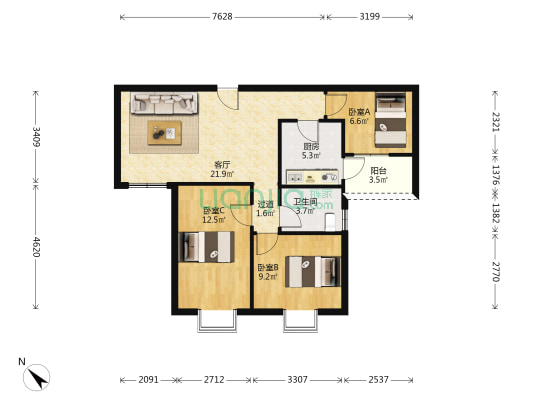 紫丹阁 3室1厅1卫 90平方