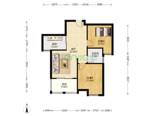 梓晨翰林苑 2室1厅1卫 74平方