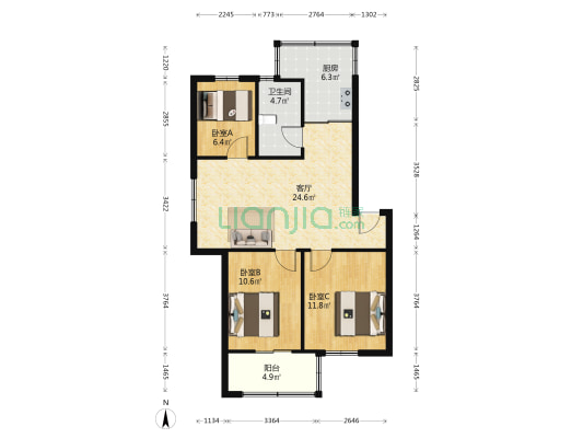 安医大一附院家属区 3室1厅1卫 81平方