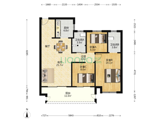 朱方·崇实里 3室1厅2卫 105平方
