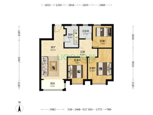 中交融成 3室1厅1卫 89平方