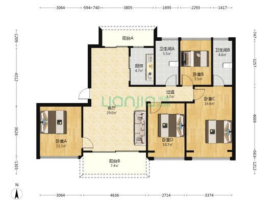 碧桂园珑川府 4室1厅2卫 142平方