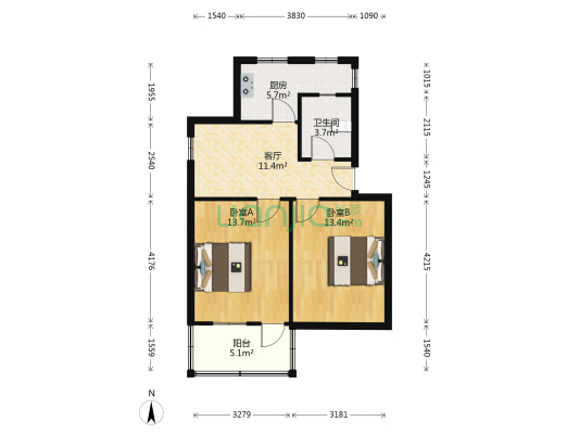 花溪新村2区 2室1厅1卫 64平方