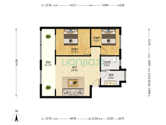 永和小区 2室1厅1卫 86平方