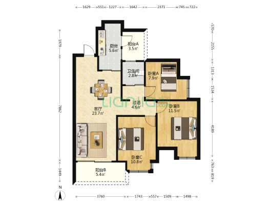 新力睿园 3室1厅1卫 93平方