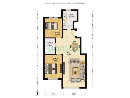 仙悦花园 2室1厅1卫 83平方