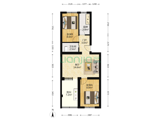 后屯路32号院 2室1厅1卫 53平方