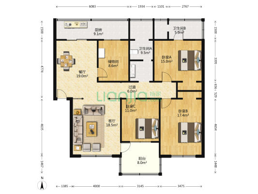 紫藤苑 3室2厅2卫 130平方