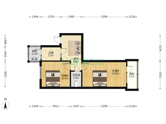 房地局宿舍西区 2室1厅1卫 60平方