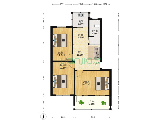 化机宿舍 3室1厅1卫 77平方