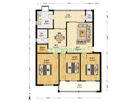 古城派出所家属院 3室2厅2卫 127平方