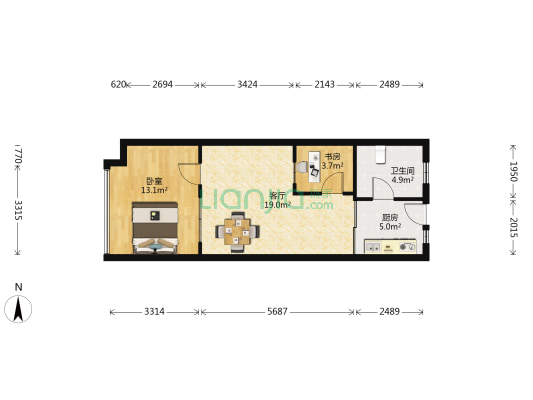 金果SOHO 2室1厅1卫 65平方