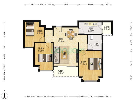 恒大山湖郡 3室1厅1卫 101平方