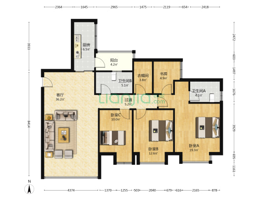 北延新居D区 4室1厅2卫 134平方