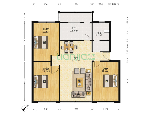 欣雨苑 3室1厅1卫 130平方