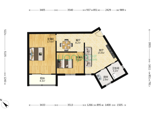 开开大楼 2室2厅1卫 84平方