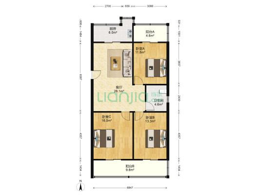 上海大众家属院 3室1厅1卫 103平方