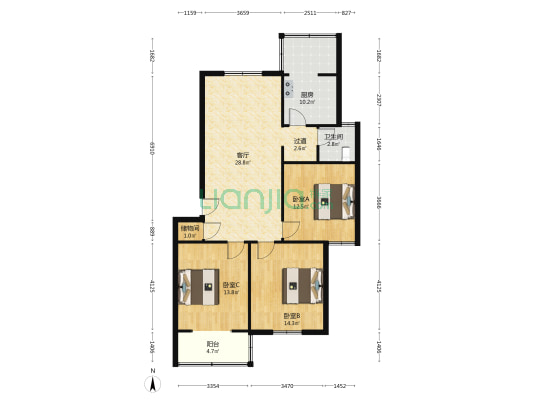 安徽省水利厅合肥储运站小区 3室1厅1卫 105平方