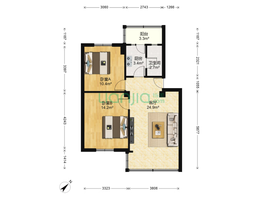 民航小区向云新街 2室1厅1卫 68平方