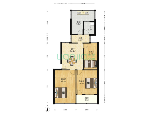 长江中路9号 3室1厅1卫 93平方