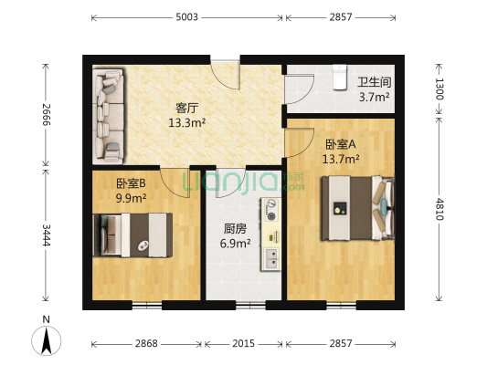新建北小区 2室1厅1卫 60平方