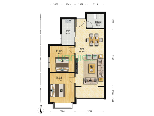 海弘外滩银谷 2室1厅1卫 95平方