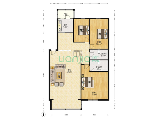 嵩山路89-2号 3室1厅2卫 179平方