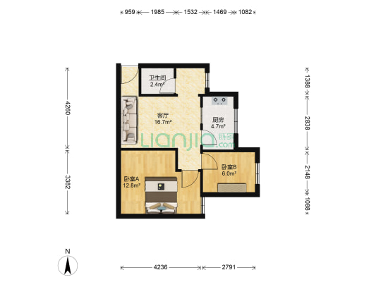 战旗东路7号 2室1厅1卫 55平方