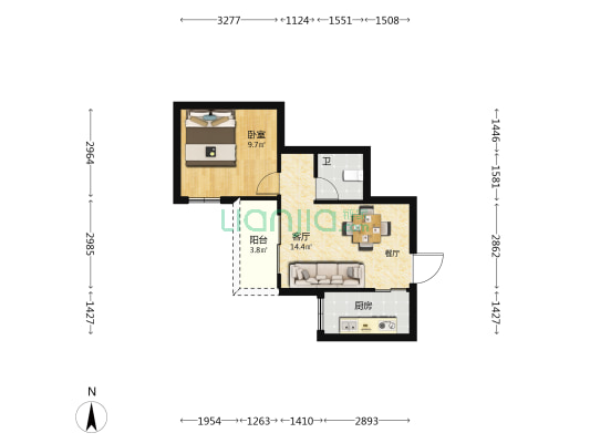明望公寓 1室1厅1卫 44平方