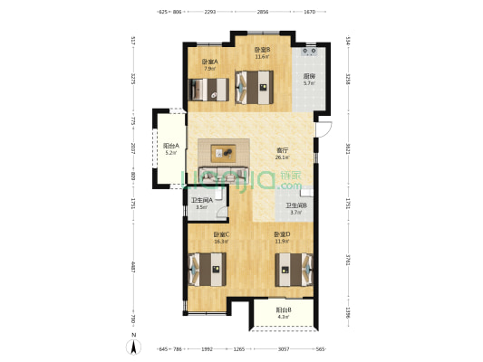 书香红墙新苑 4室1厅2卫 124平方