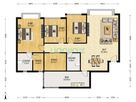 日月潭大厦 3室1厅2卫 160平方