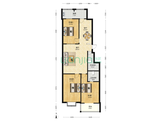 儿童医院宿舍 3室2厅2卫 132平方